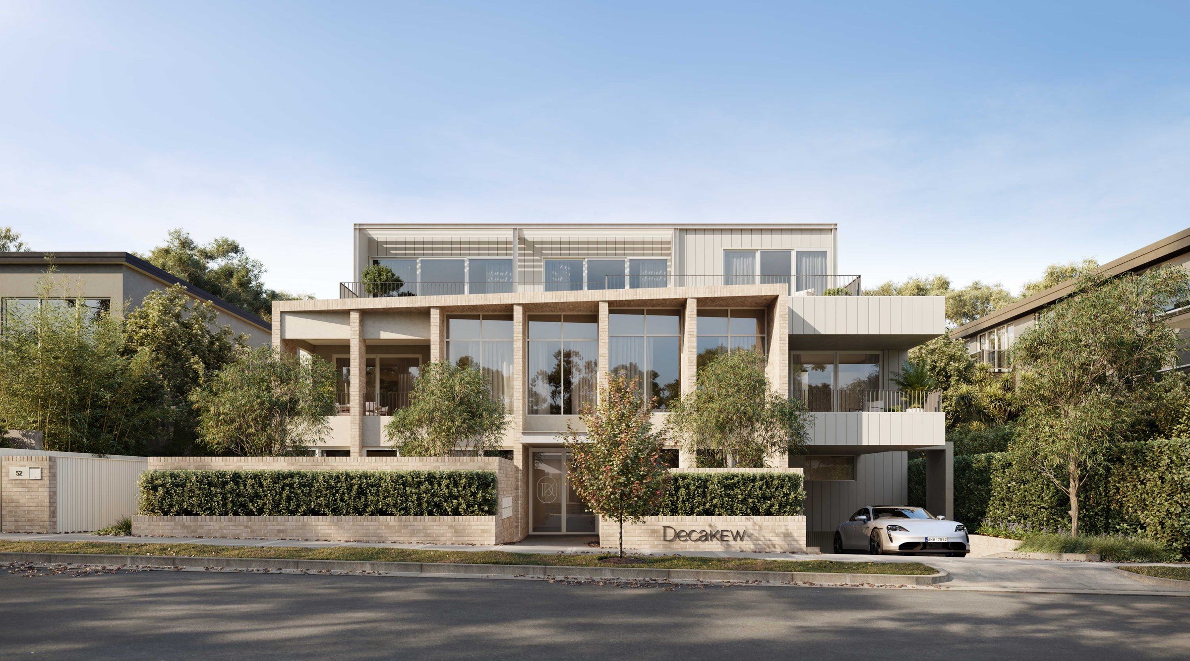 DECA Kew’s brick facade, recessed balconies and landscaped frontage on Princess Street. Artist impression.